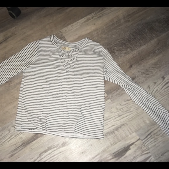 Hollister long sleeve top;White and black stripes - Picture 1 of 2